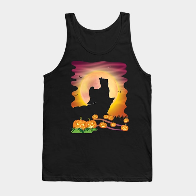 Yorkie Dog On Mountain With Moon Pumpkins Bat Halloween Day Tank Top by Cowan79